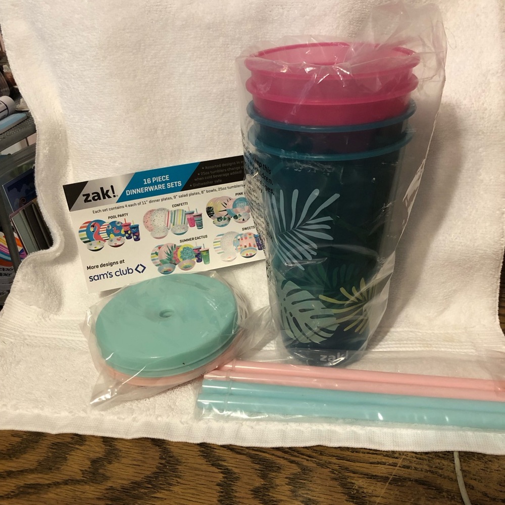 Zak! Pink tropics 25 ounce color changing tumblers bundle - set of 4